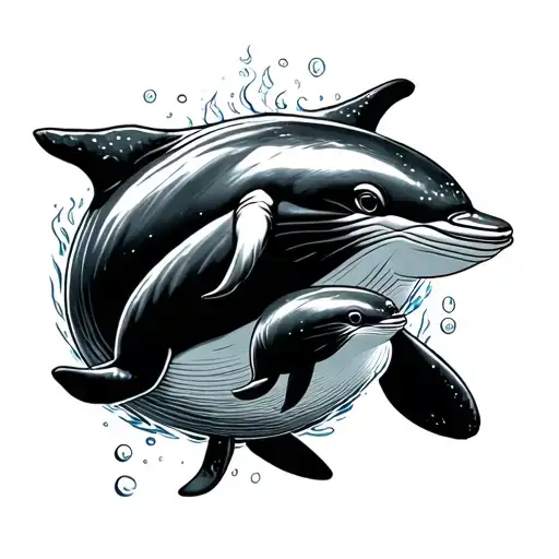 Mom And Baby Beluga Whale Swimming