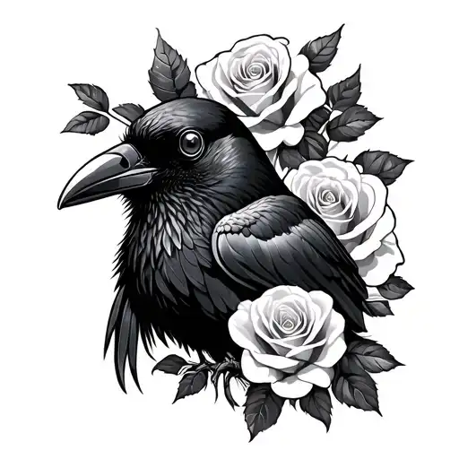 Crow Wearing A Plague Mask Surrounded By Roses