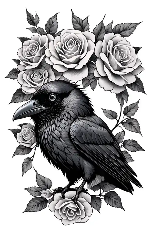 Crow Wearing A Plague Mask Surrounded By Roses