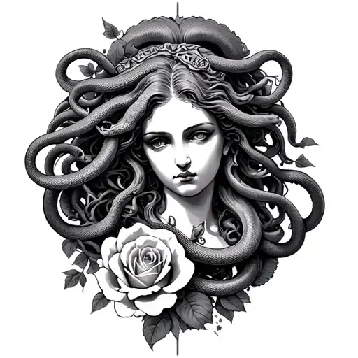 Medusa Tattooo With Aphrodite With Snakes And Rose