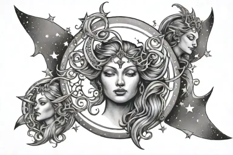 Triple Goddess Moon Surrounded By Stars