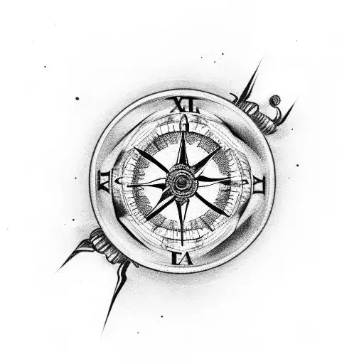 Burned Roses Compass And Mechanical Clock