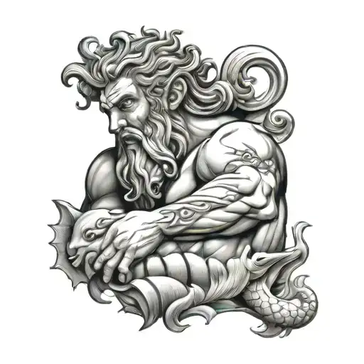 Poseidon With Water And Fish