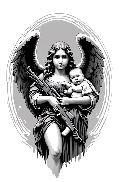 Angel With Ak Ak 47 Holding A Baby