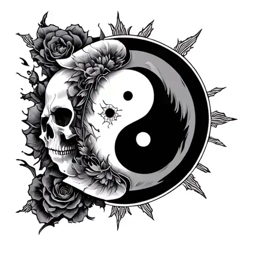 Ying Yang Mixed With A Skull