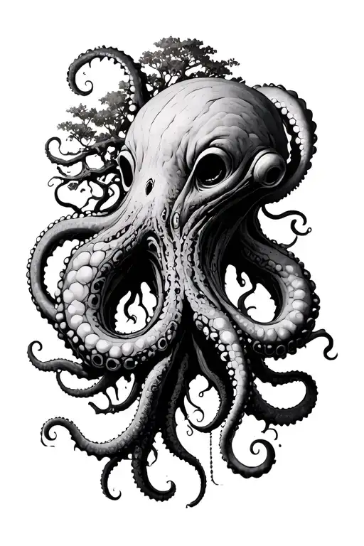 Tentacles With Suction Cup Surrounding A Tree To Protect It