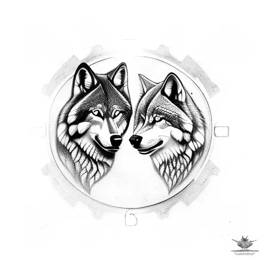 Two Wolfs And A Clock Half Sleeve