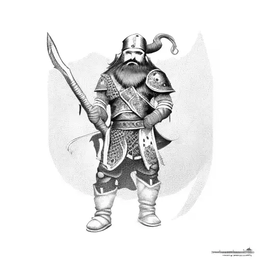 Bearded Fantasy Dwarf Warrior Holding An Axe