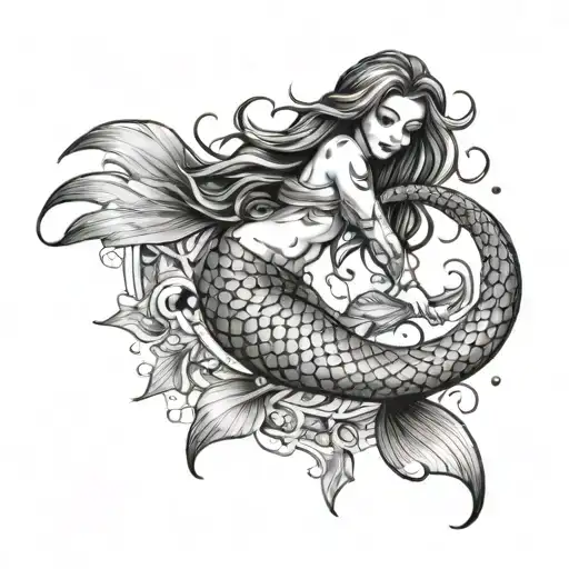 A Mermaid Floating On Her Belly Below Her Navel