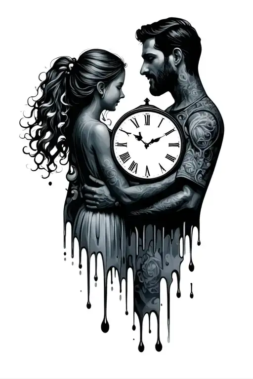 Melting Clock With Silhouette Of Dad And Daughter