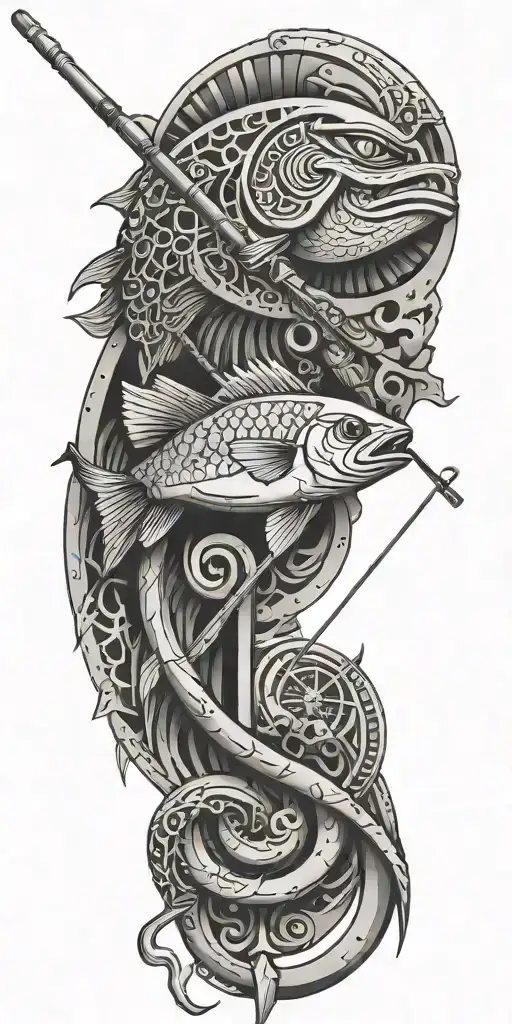 A Fishing Rod Intertwined With Egyptian Hieroglyphics