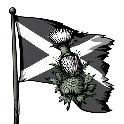 Scottish Flag And Thistle Line Work