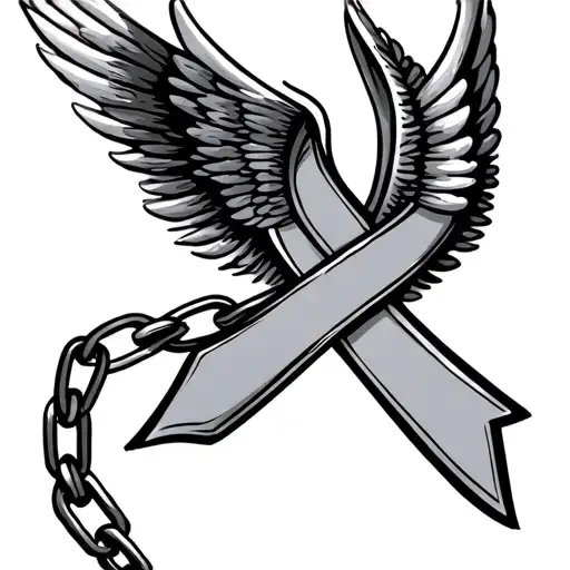 Cancer Ribbon With Wings Flying Away From Prison Chain