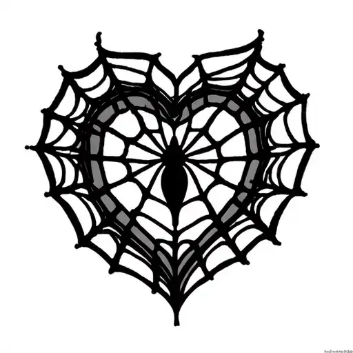 Heart Shaped Spider Web With A Heat Inside The Web With Las On Its Border