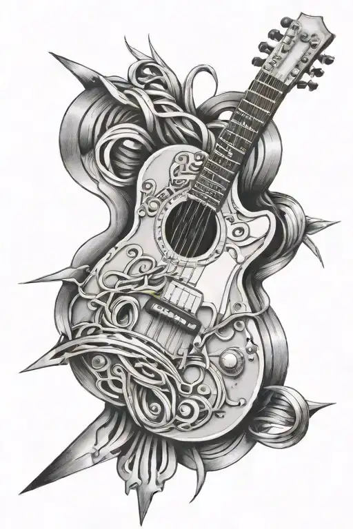 Cross And Guitar Strings Intertwined