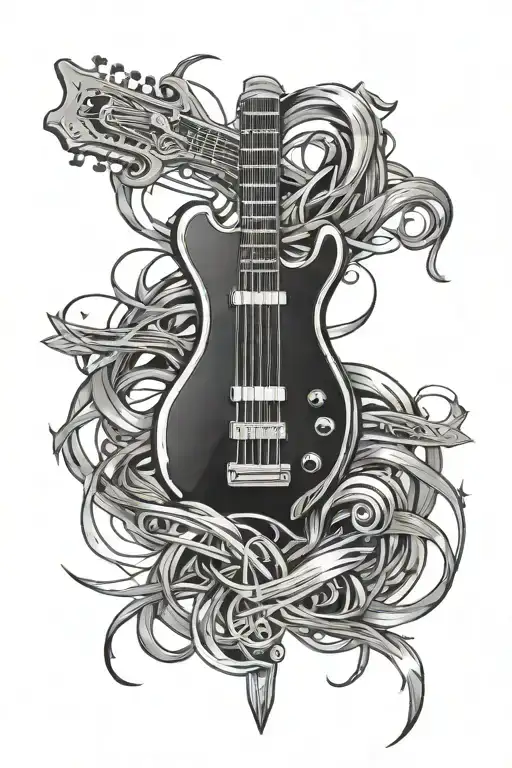 Cross And Electric Guitar Strings Intertwined Symbolizing