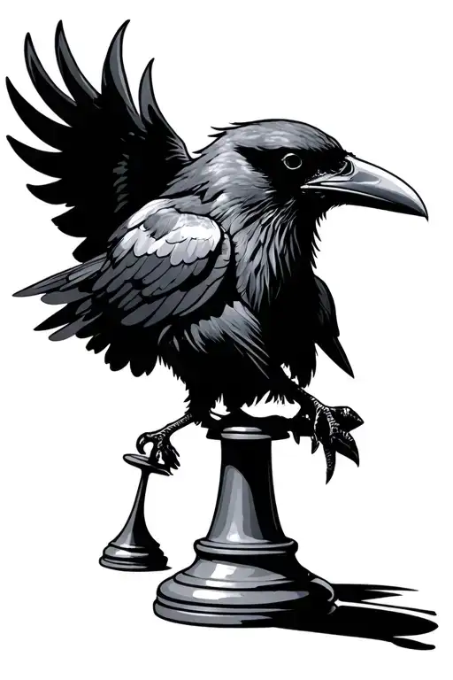 Raven On Rook Chess Piece