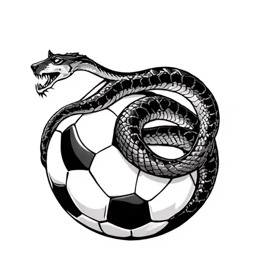 Gadsden Flag Snake Coiled Around A Soccer Ball But The Snake Has An Aggressive Wolf's Head