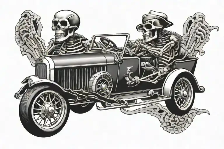 Skeleton Driving Classic Car Racing