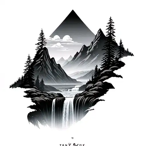 Mountain And Waterfalls Minimalist