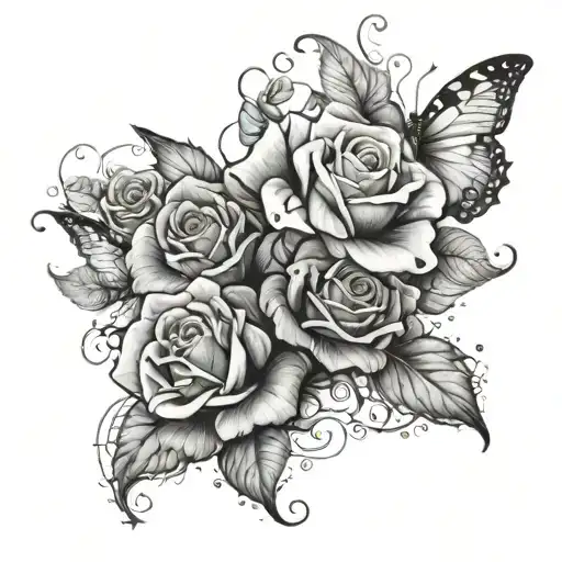 Rose And Butterflies Fluttering