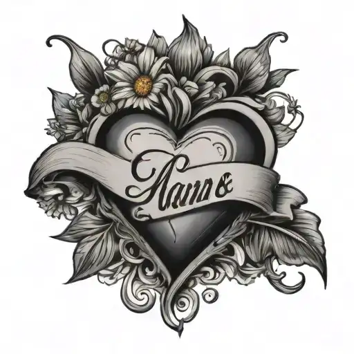 Heart With Name Banner Wrapped With Daisy Flower