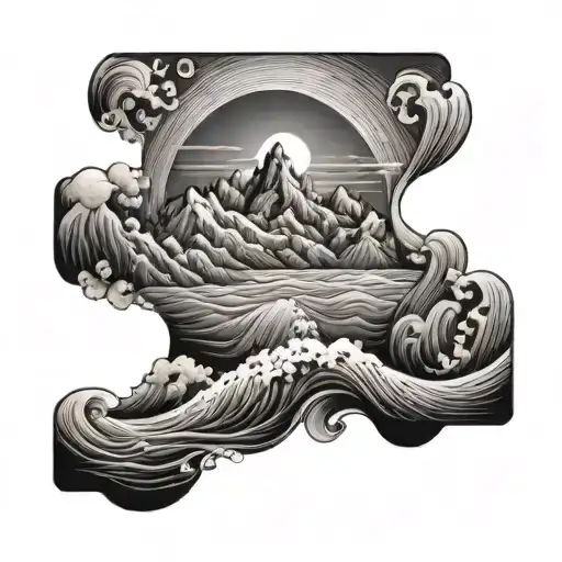 Rocky Mountains And Ocean Waves Forming