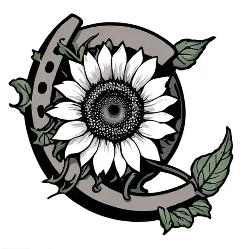 Open Horse Shoe And Sunflower Under