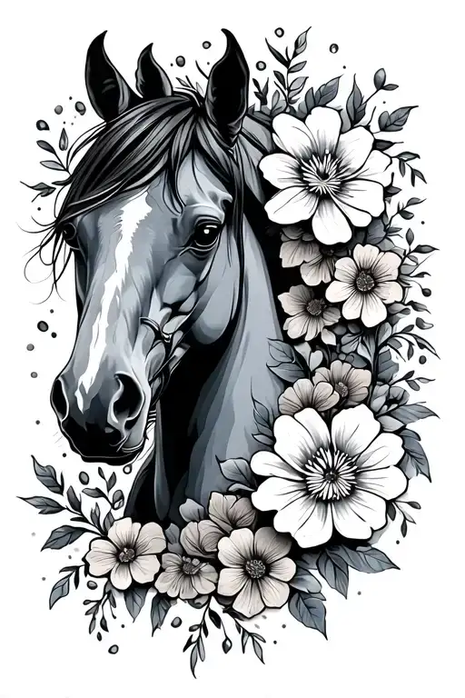 Horse And Flowers Intertwined