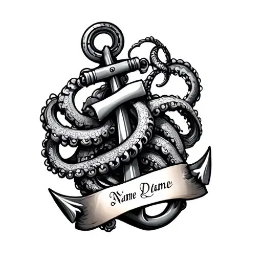 Anchor With Tentacles Wrapping And Banner For A Name