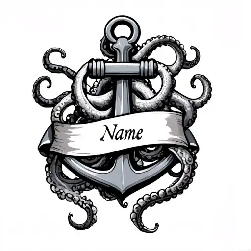 Anchor With Tentacles Wrapping And Banner For A Name Across The Middle