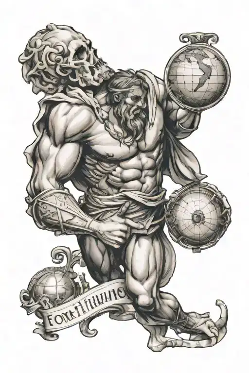 Atlas Holding The World Latin Phrase 'Fortitudune Vincimus'