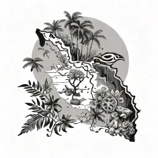 Map Of Florida With Wildlife And Nature Elements