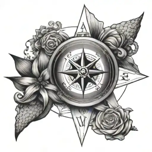 Compass Rose With Mermaid And Coordinates