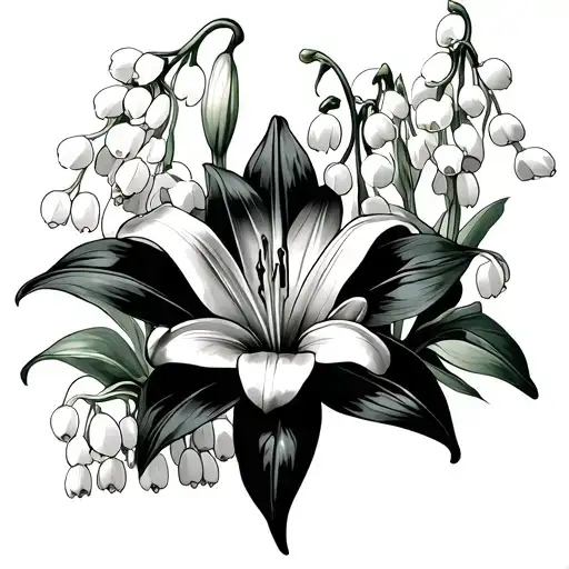 Lily Flower Surrounded By Lily Of The Valley And Sweet Peas