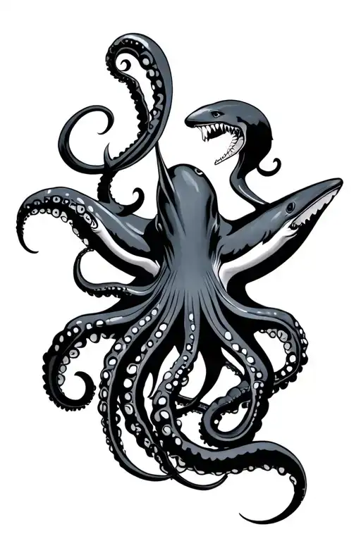 Octopus Fighting Hammerhead Shark