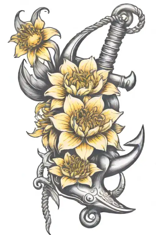 Sailor Anchor With Chrysanthemum And Daffodil Flowers