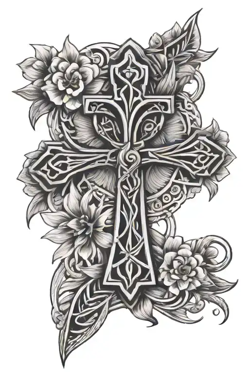 Ankh Symbol Intertwined With Tropical Flowers