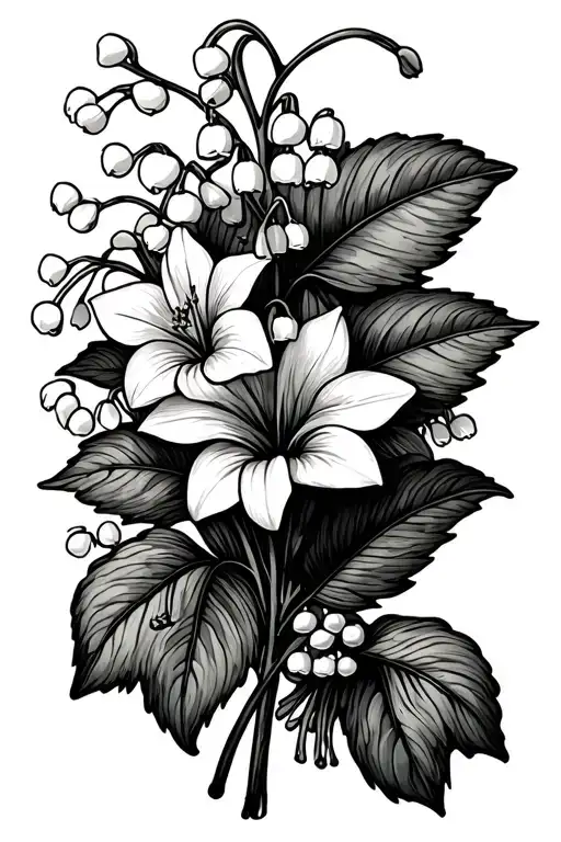 Simple Fine Line Bouquet Of Lily Of The Valley And Morning Glory Vine