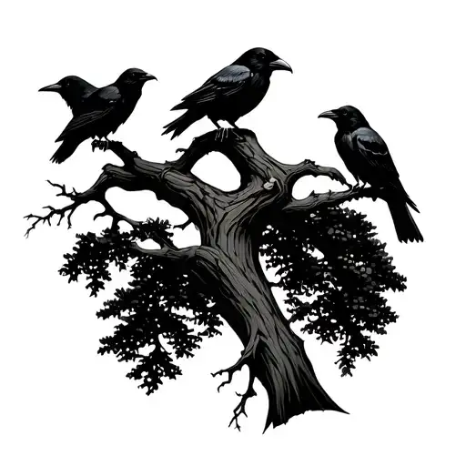 Nordic Tree With Ravens Perched