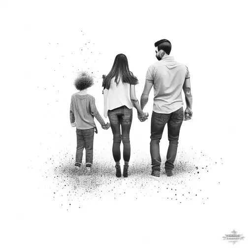 4 People Family Silhouette With Little Girl And Older Brother And Mom And Dad