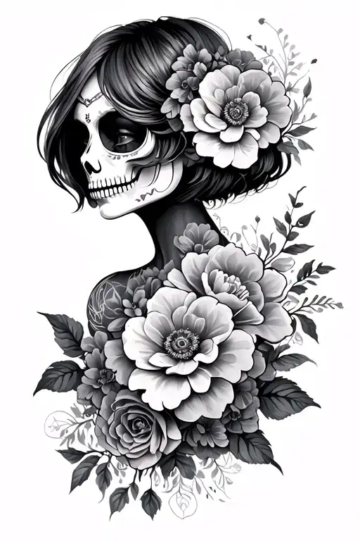 A Short Hair Muerta With Flowers