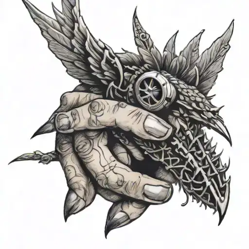 Bramble Wrapping Around A Hand With Clawed Demon Nails Holding A Mocking Jay