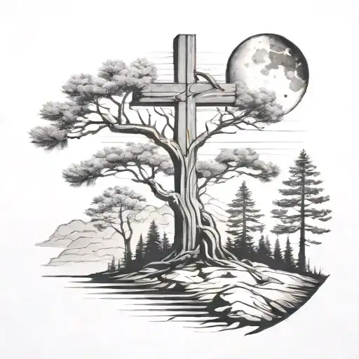 Cross And A Pine Tree
