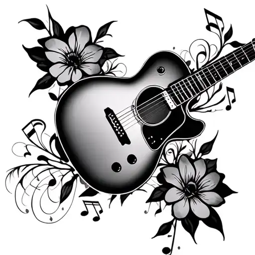 Music Notes Guitar Flowers