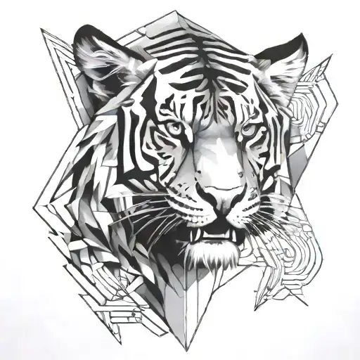 Geometric Chest Piece With Roaring Tiger In The Middle