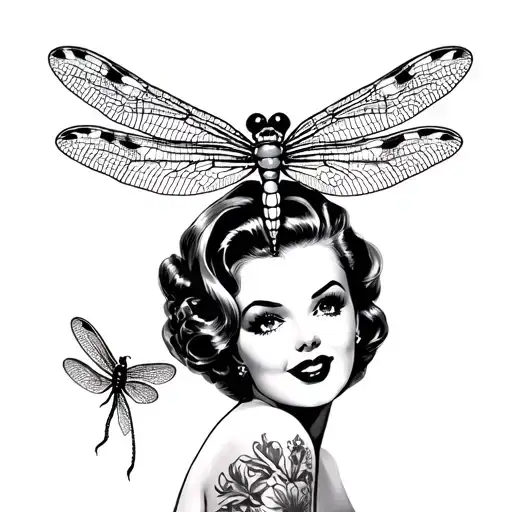50S Pin Up Girl With Dragonfly