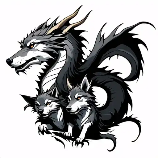 Dragon With Wolves Representing Family