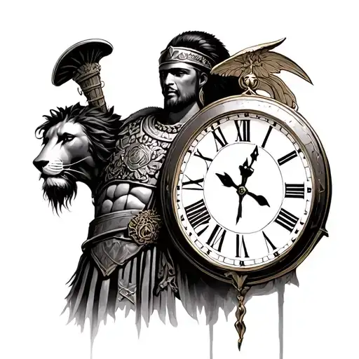 Roman Soldier And Leon And Clock