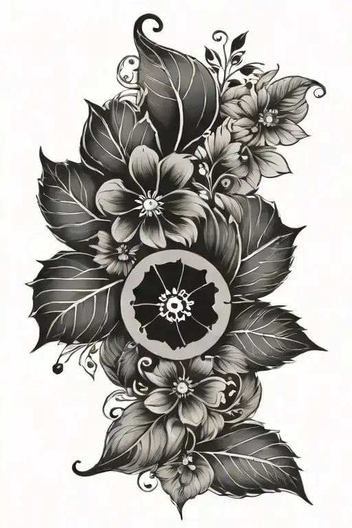 Semicolon With Leaves And Flowers Intertwined